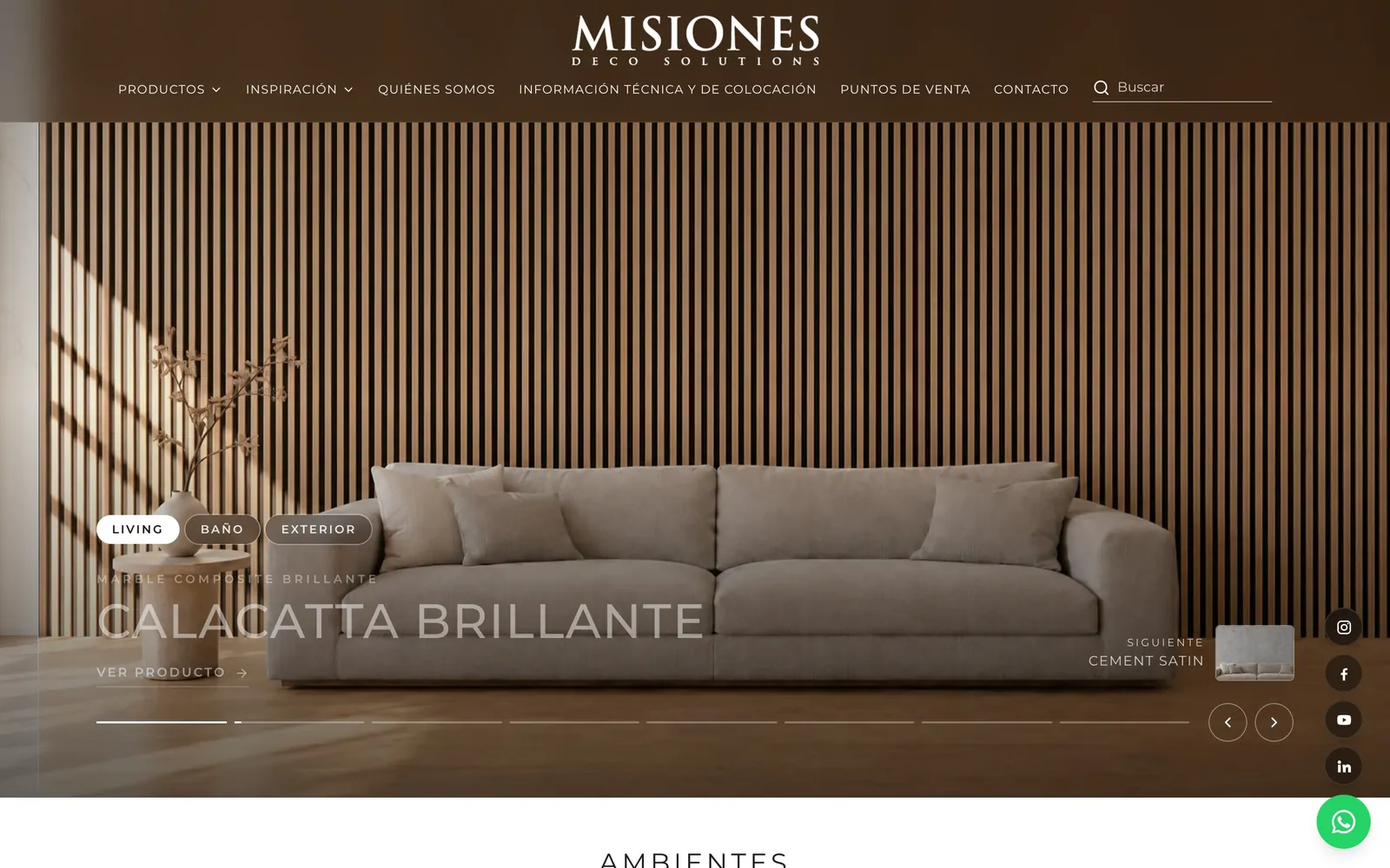 Living con revestimiento en la web de Misiones Deco